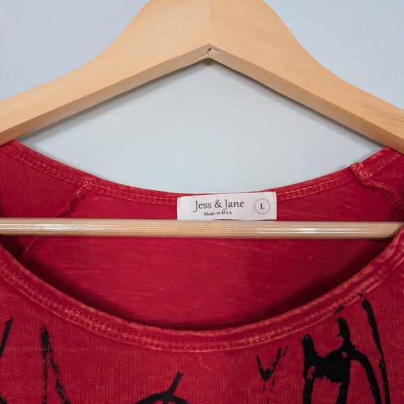 Jess Jane Tunic Top Tee L Red Artsy Flowy Lagenlook Pocket Abstract Maximalist - Picture 6 of 9